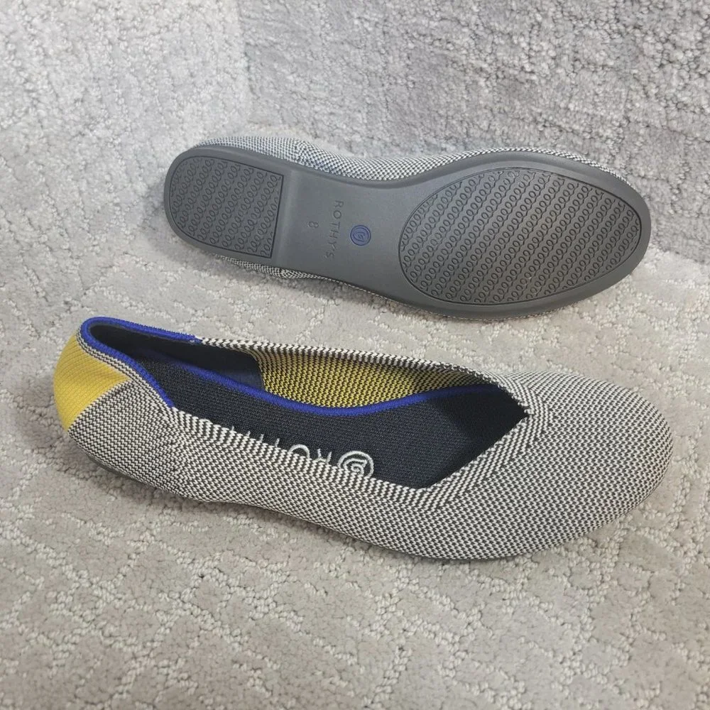 Rothy's Black & White Knit Flats with Blue and Yellow Trim